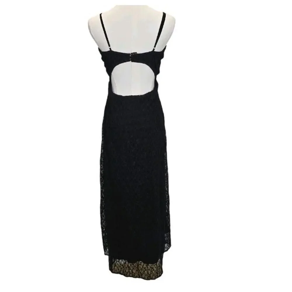 Free People Cherie Black Lace Midi Slip Dress Underwire Corset Cutout Slit M